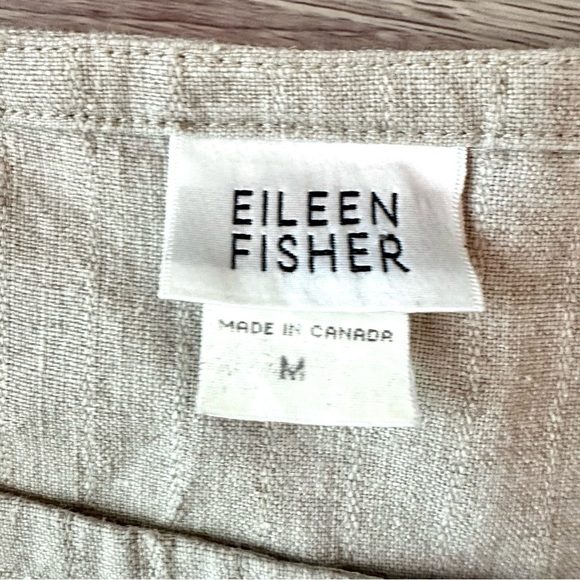 Vintage Eileen Fisher Midi Dress Beige 100% Linen Black Wht Flower Sleeveless M - Picture 6 of 9